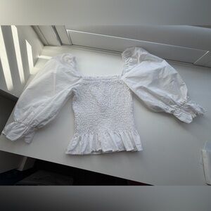 Zara White Cotton Womens Ruched Blouse Small Peplum Cropped Feminine Ruffle NWOT